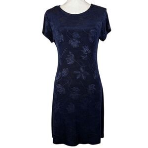 Betsy & Adam Vintage Pullover Sheath Dress Navy Blue Laser Floral Design‎ Size 8